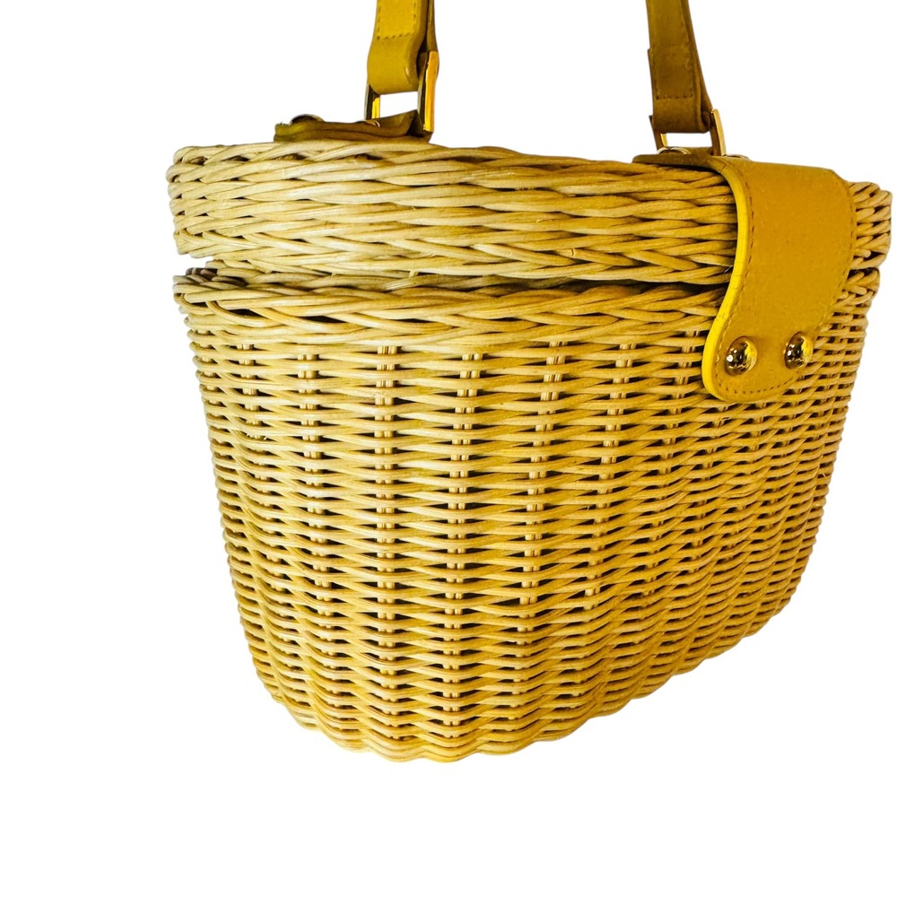Etienne Aigner Wicker Basket Rattan Bag Floral Lining Turn Lock Satchel Purse - Picture 3 of 14